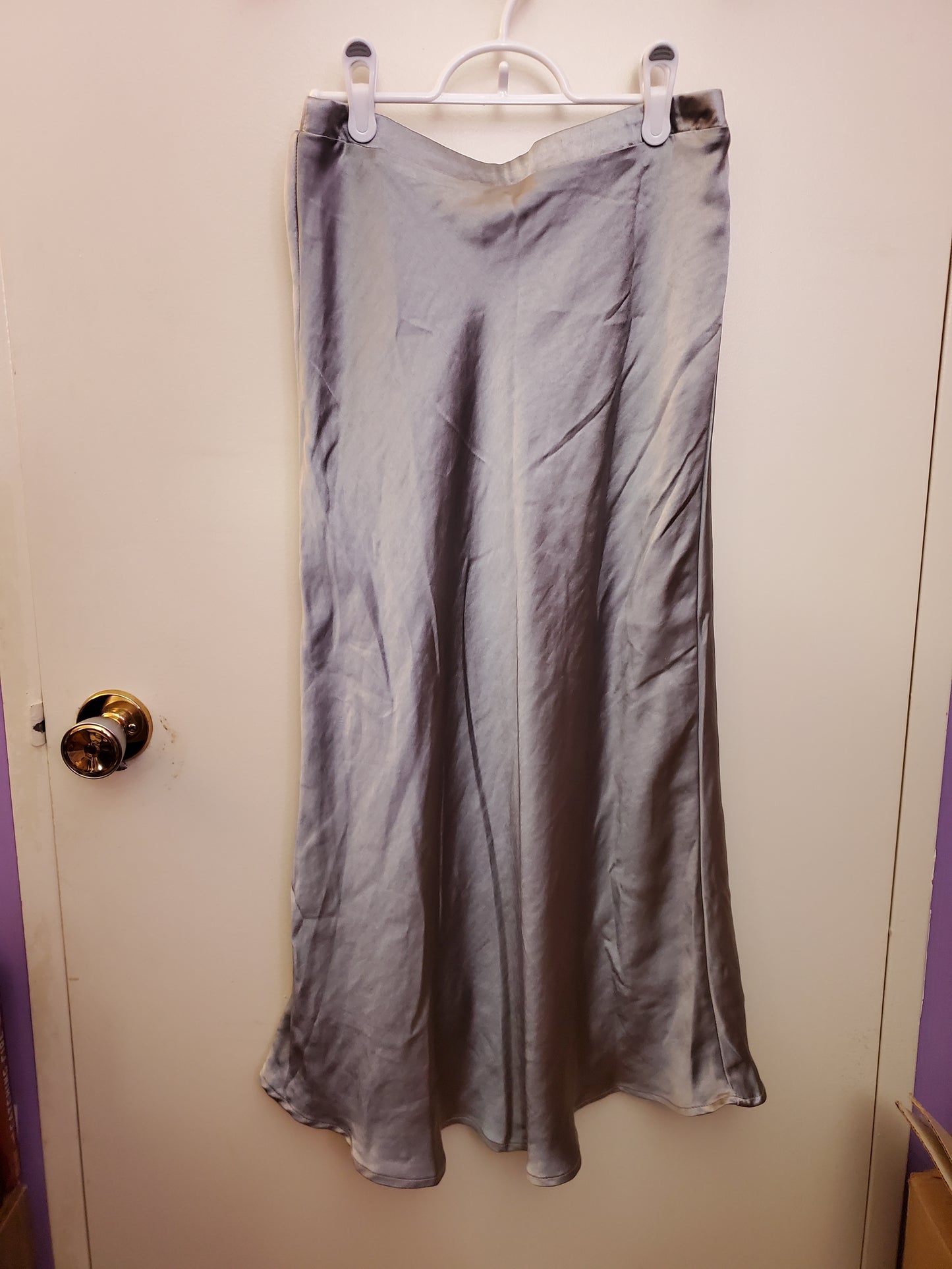 Misty Blue Satin Flared Skirt
