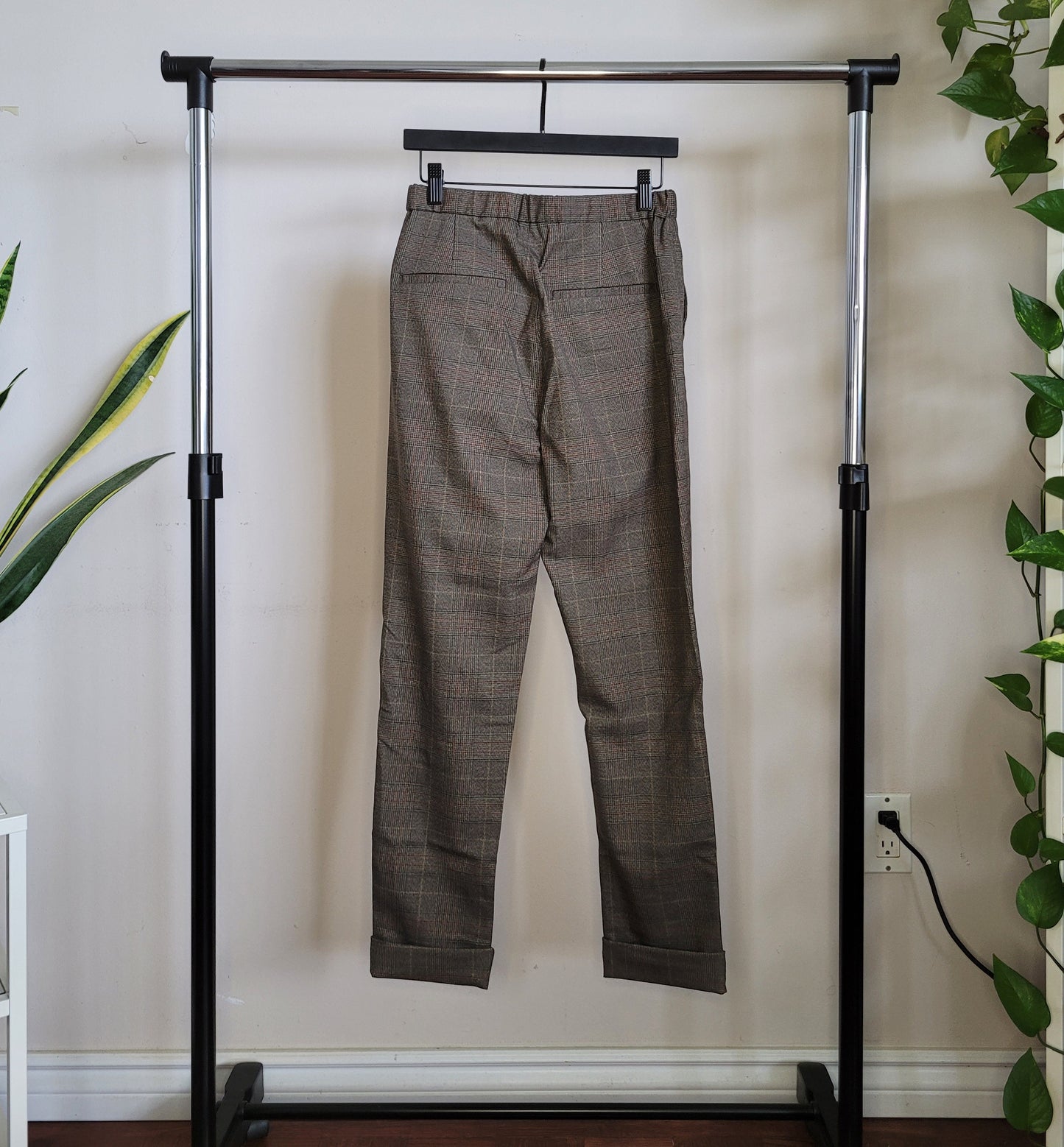 Brown Plaid Straight Pants
