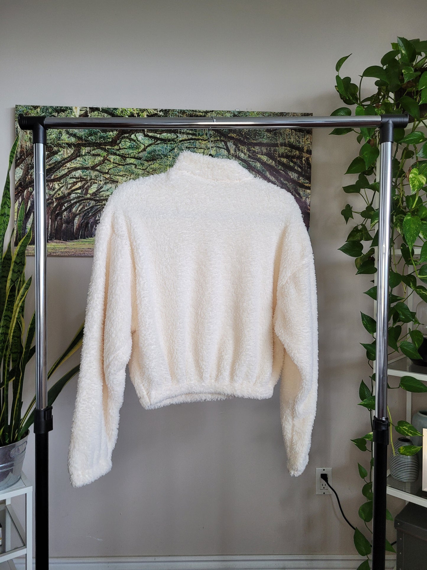 Cream Fleece Cropped Quarter Zip
