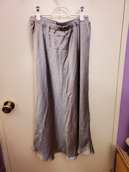 Misty Blue Satin Flared Skirt