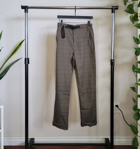 Brown Plaid Straight Pants
