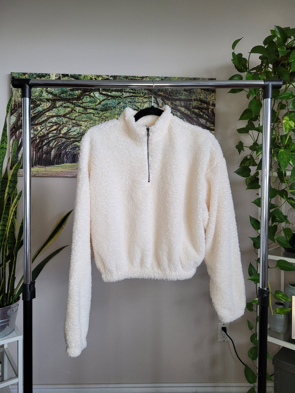 Cream Fleece Cropped Quarter Zip