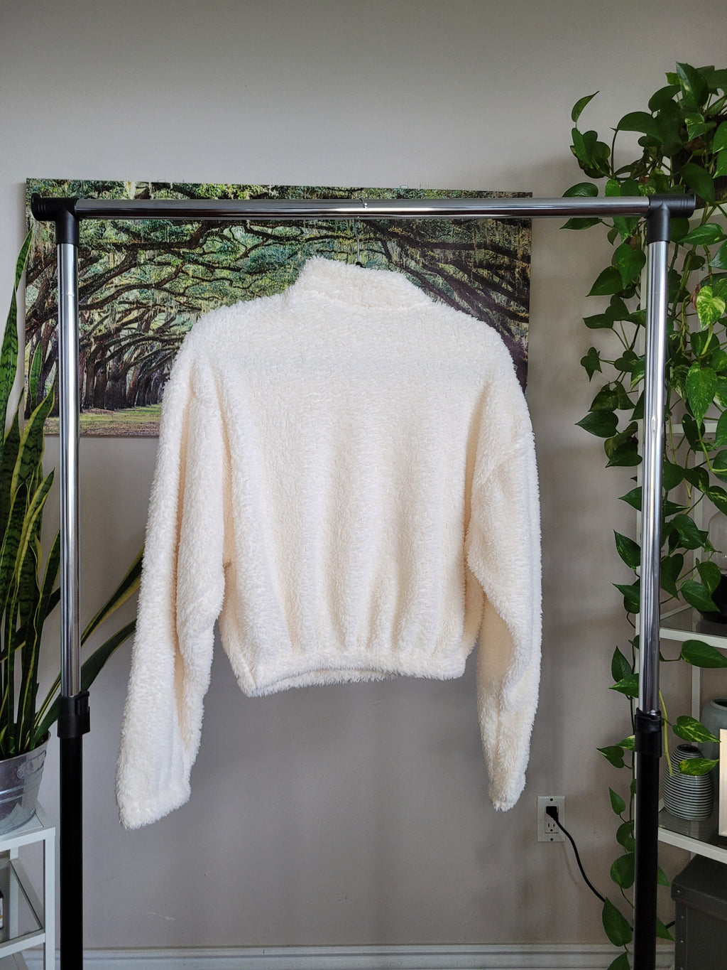 Cream Fleece Cropped Quarter Zip