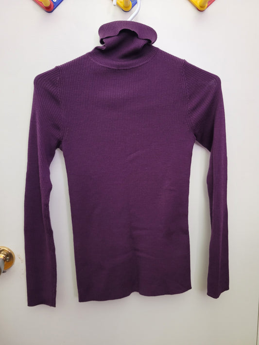 Purple Ribbed Knit Turtleneck